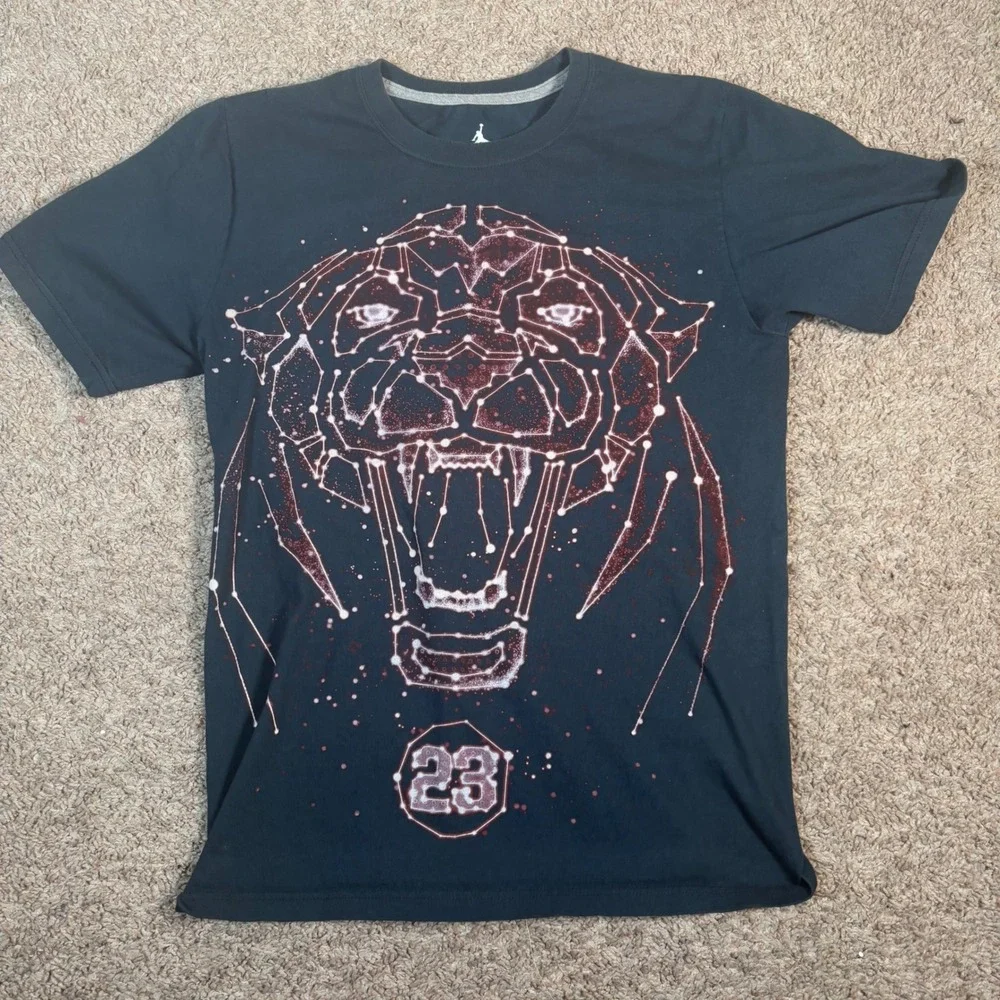 Jordan Graphic T-Shirt Constellation‎ Tiger 23 Logo Black Mens Size S